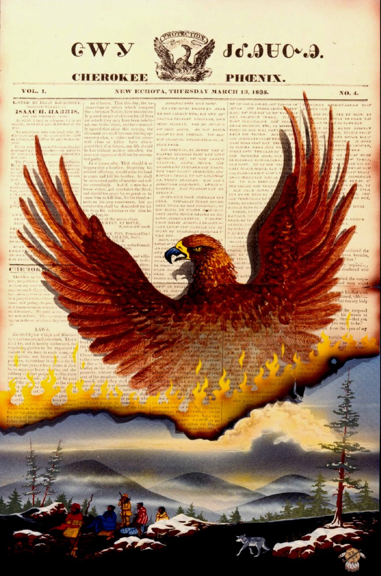 The Phoenix rises from the ashes  to start another long life; like the Cherokee Nation that arose from the ashes of the Trail of Tears, to rebuild a new and great nation in Indian Territory.